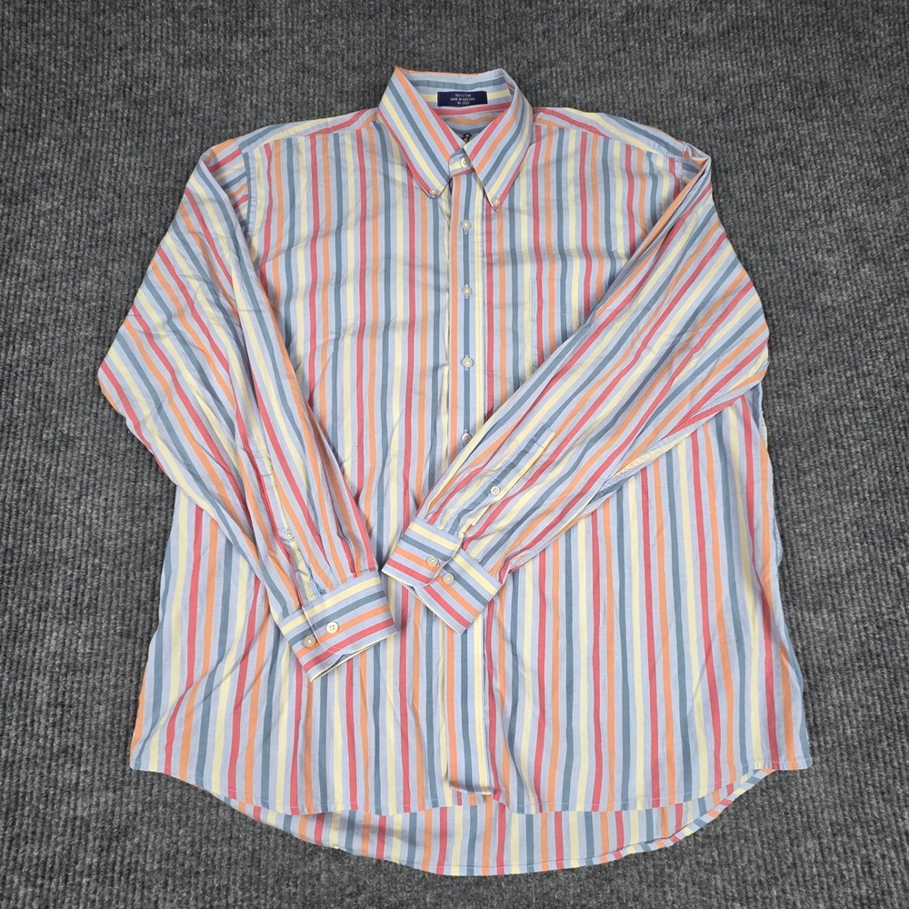 Alan Flusser Mens Striped Button Down Shirt Long Sleeve XL 100% Cotton Casualโ